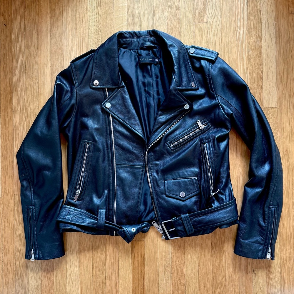 Zara Genuine Leather Biker Jacket